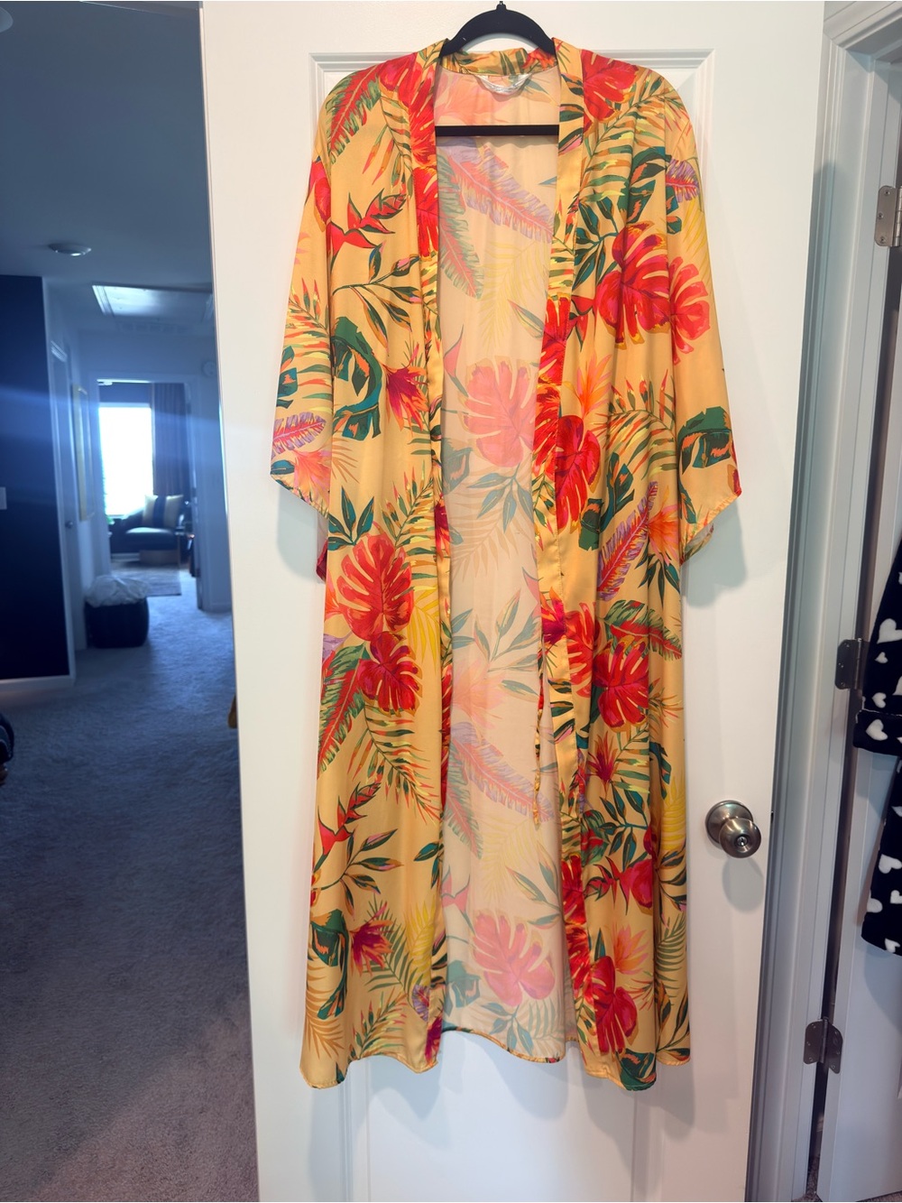 Primark Yellow Floral Kimono Robe with Red & Green Print